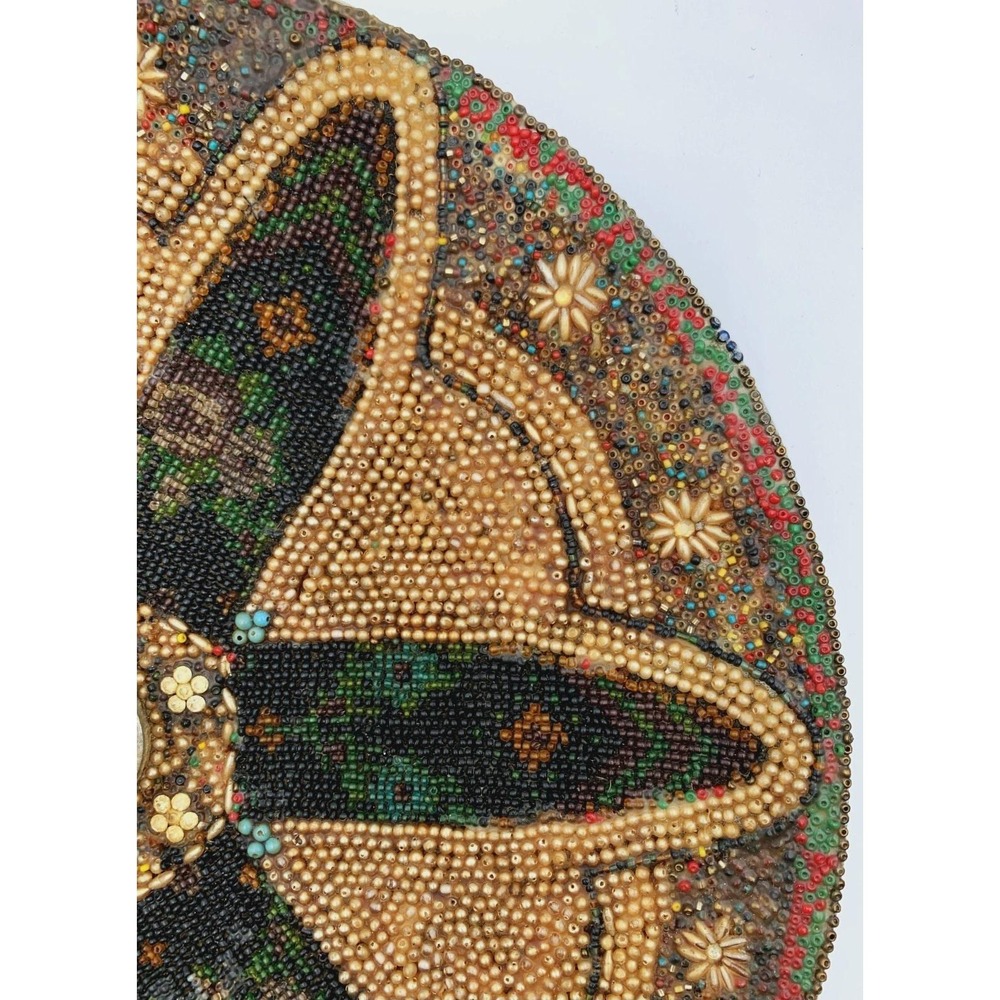 Vintage Beaded Tramp Art Bowl – Jeweled Mosaic, Spindle Handle, 1920s-1950s - Picture 8 of 16